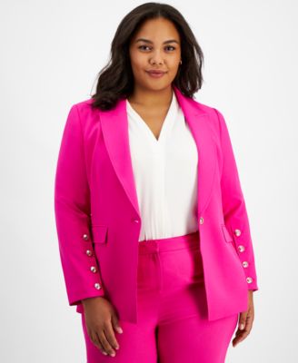 Plus Size One-Button Peak-Lapel Jacket