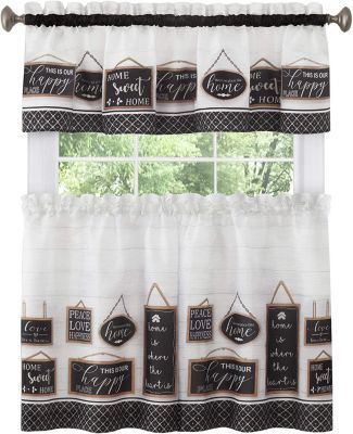 Modern Farmhouse Complete 3 Piece Rod Pocket Tier and Valance Kitchen Curtain Set