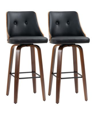 Set of 2 Counter Height Bar Stools PU Swivel Barstools w/ Footrest, Black