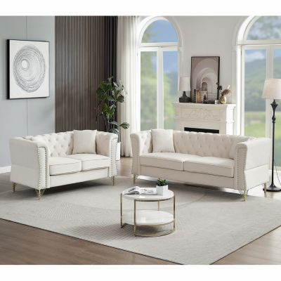 Streamdale Furniture Tufted Combo Sofa, Rolled Arms, Nailhead Trim, 4 Pillows