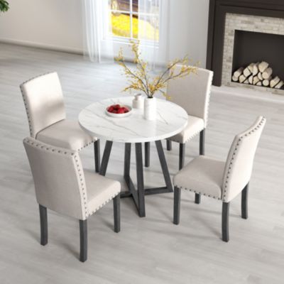 Streamdale Furniture 5-Piece Dining Set with Marble-Inspired Table & Ergonomic Chairs