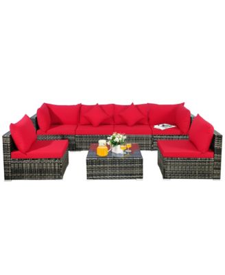 7PCS Patio Rattan Furniture Set Sectional Sofa Garden