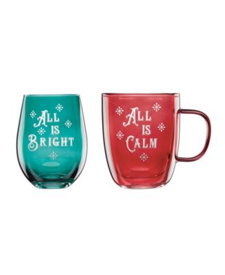 18 Oz Red Green Mug Wine Glass, Set of 2