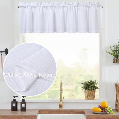 Waffle Weave Rod Pocket Kitchen Valance Curtain, 60″ x 15″