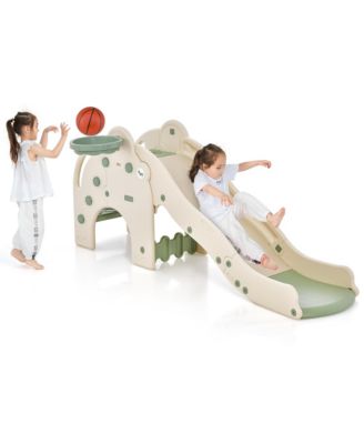 3-in-1 Toddler Slide with Buffer Zone Basketball Hoop & Ball Elephant Design