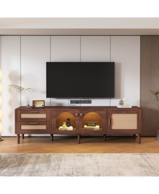 Streamdale Furniture Multifunctional TV Stand with Rattan Drawers and Ample Storage