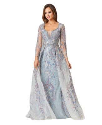 Women’s Long Sleeve Lace Gown with Overskirt