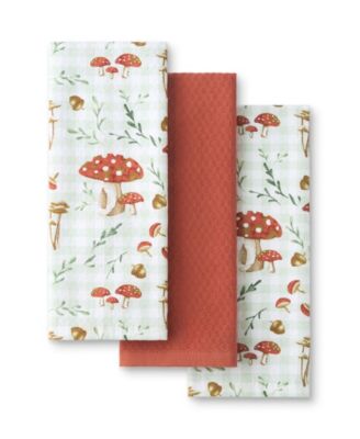 Autumn Harvest Mushroom Plaid Kitchen Towel, Set of 3