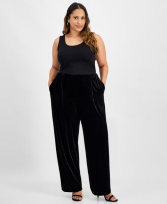 Plus Size Velvet Wide-Leg Pull-On Pants