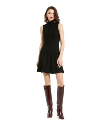 Women’s Cable Knit Turtle Neck Sleeveless Mini Dress