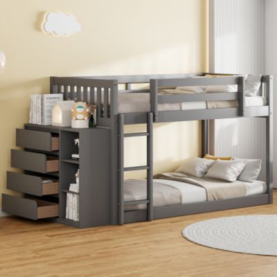 Streamdale Furniture Twin over Twin Bunk Bed with 4 Drawers and 3 Shelves-Gray