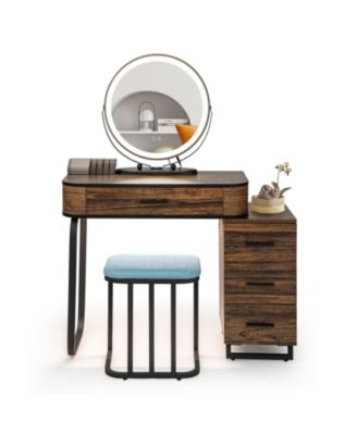 Vanity Table Set with 3-Color Lighted Mirror and Charging Station