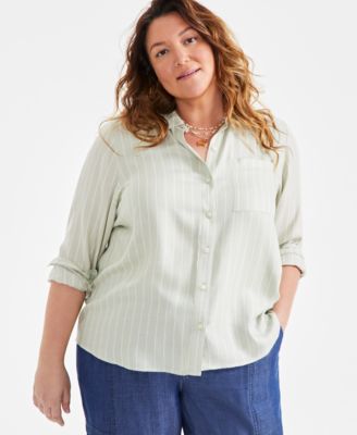 Plus Size Striped Button-Front Shirt, Exclusively at Macy’s