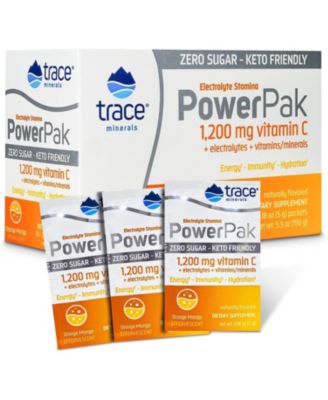 Power Pak Sugar Free Electrolyte Powder Packets | 1200 mg Vitamin C, Zinc, Magnesium | Boost Immunity, Hydration and Natural Energy | Keto Friendly | Orange Mango | 30 Packets