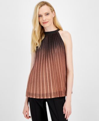 Women’s Shimmer Metallic Pleated Halter-Neck Top