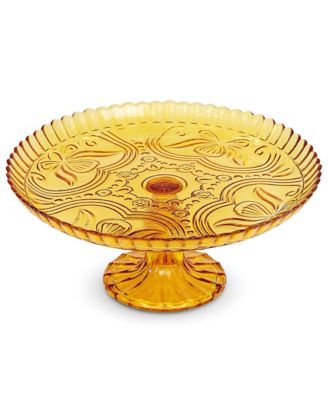 Flower Footed Glass Cake Stand – Amber