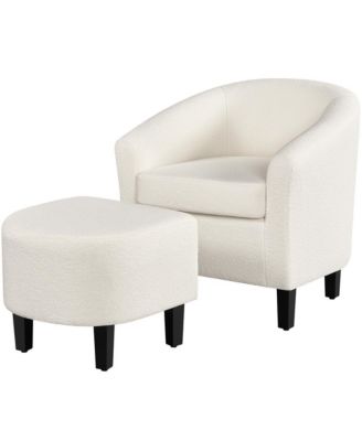 Contemporary Boucle Club Chair and Ottoman Set