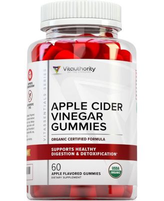 Apple Cider Vinegar Gummies, USDA Organic ACV Gummies for Cleanse and Detox Support and Digestive Health, Apple, Vitauthority, 60ct