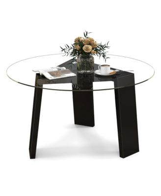 Round Coffee Table Modern Tempered Glass Top Accent Table w/ Transparent Tabletop