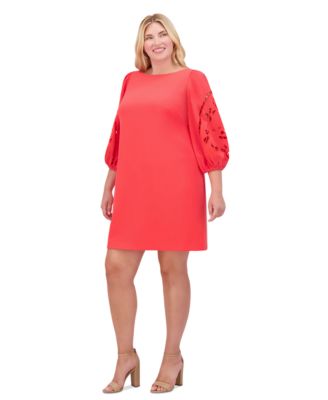 Plus Size Eyelet-Sleeve Shift Dress