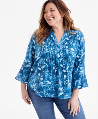 Style & Co Plus Size Printed Pintuck Blouse, Exclusively at Macy’s