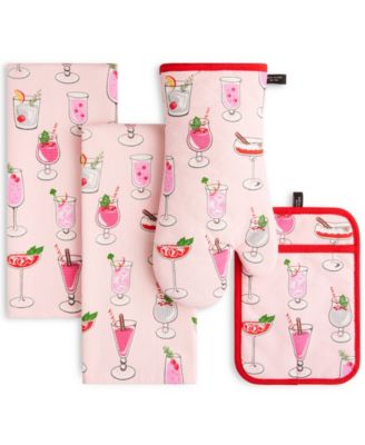 Holiday Cocktails Kitchen Towel, Oven Mitt & Potholder, Set of 4