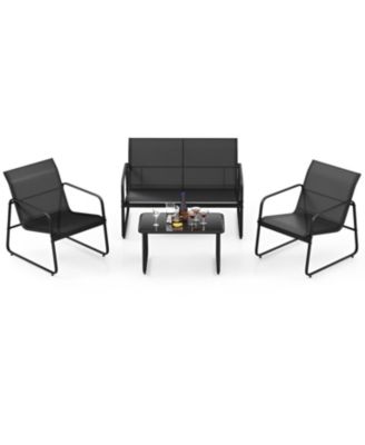 4 Pieces Outdoor Conversation Set with Tempered Glass Coffee Table