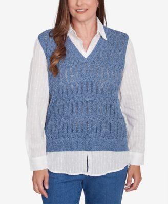 Petite Collared Vest Two in One Sweater