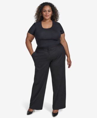 Plus Size Patterned Pleated-Waistband Pants