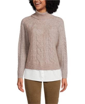 Women’s Cable Turtleneck with Mock Shirt Detail Sweater