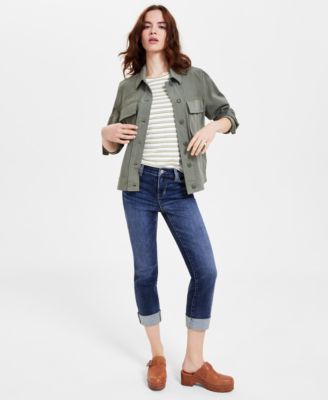 Women’s Twill Cargo Jacket, Striped Tee & Cuffed Cropped Jeans