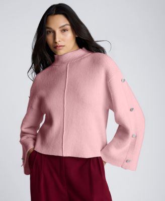 Women’s Button-Sleeve Mock Neck Sweater