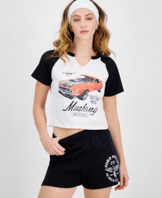 Juniors’ Ford Mustang Raglan-Sleeve T-Shirt