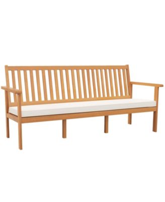 Outdoor 3-Seat Wood Bench with Seat Cushion and Slatted Seat