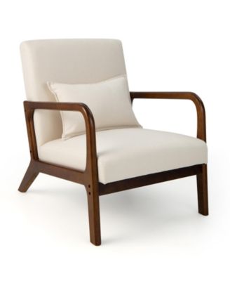 Modern Accent Chair with Rubber Wood Frame and Lumbar Pillow