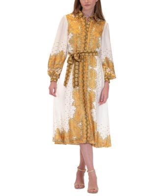 Women’s Printed Button-Front Long-Sleeve Dress