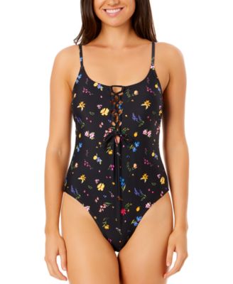 Juniors’ Printed Lace-Up Scoop-Neck One-Piece Swimsuit, Exclusively at Macy’s