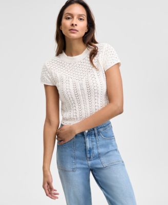 Women’s Crochet Short-Sleeve Sweater, Exclusively at Macy’s