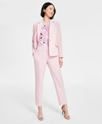 Women’s One-Button Blazer, Floral Top & Straight-Leg Pants