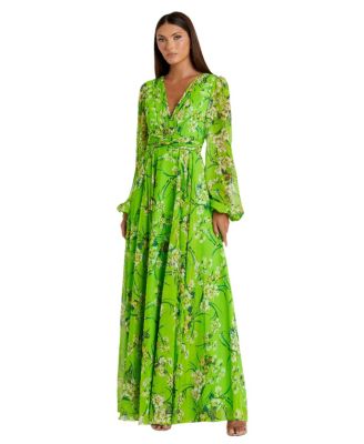 Women’s Puff Sleeve Floral Chiffon Gown